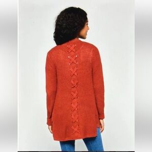 NWT Pinque Jamelya Criss Cross Back Knit Cardigan‎ in Artisan Rust Size XS